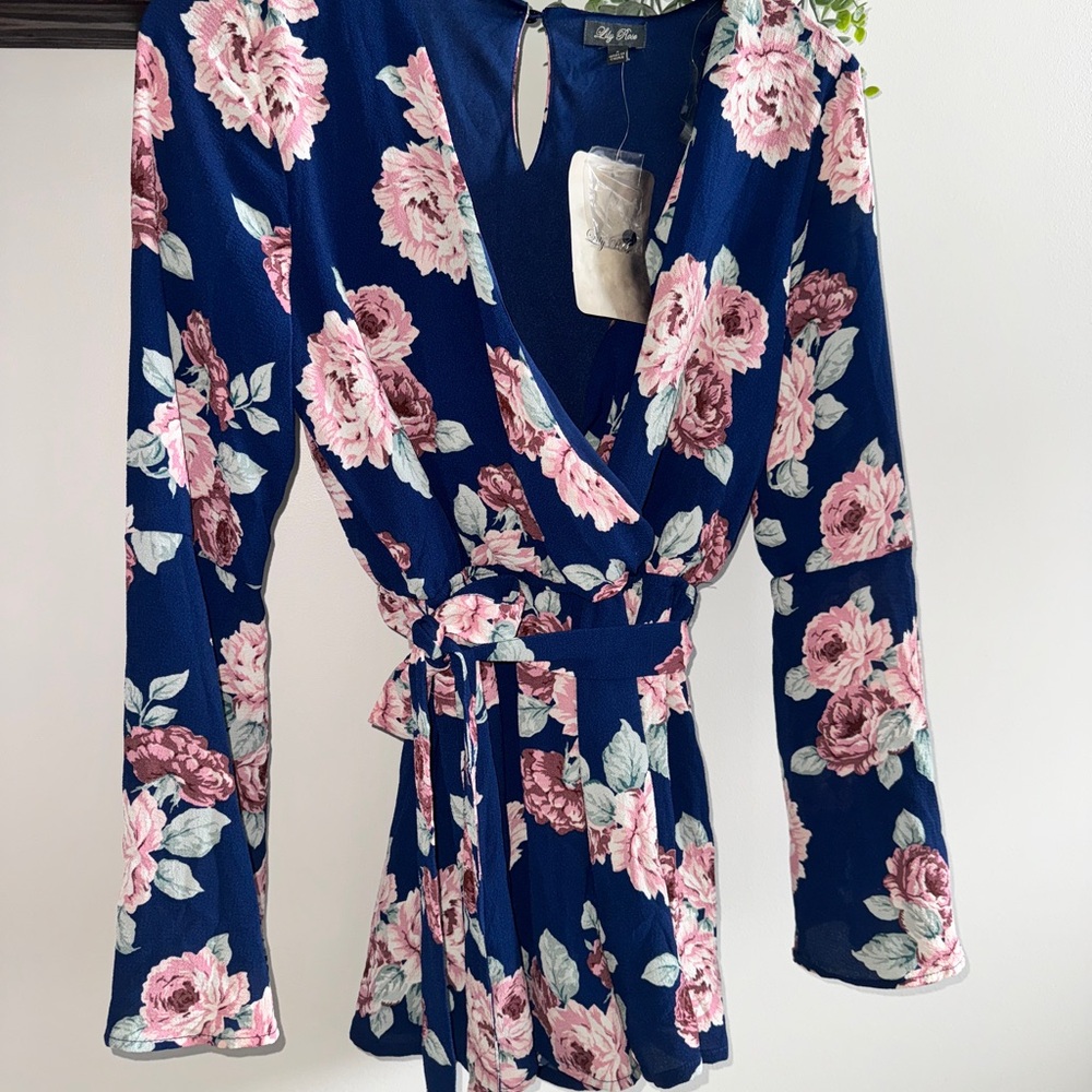 Floral Wrap Dress with Pink and Blue